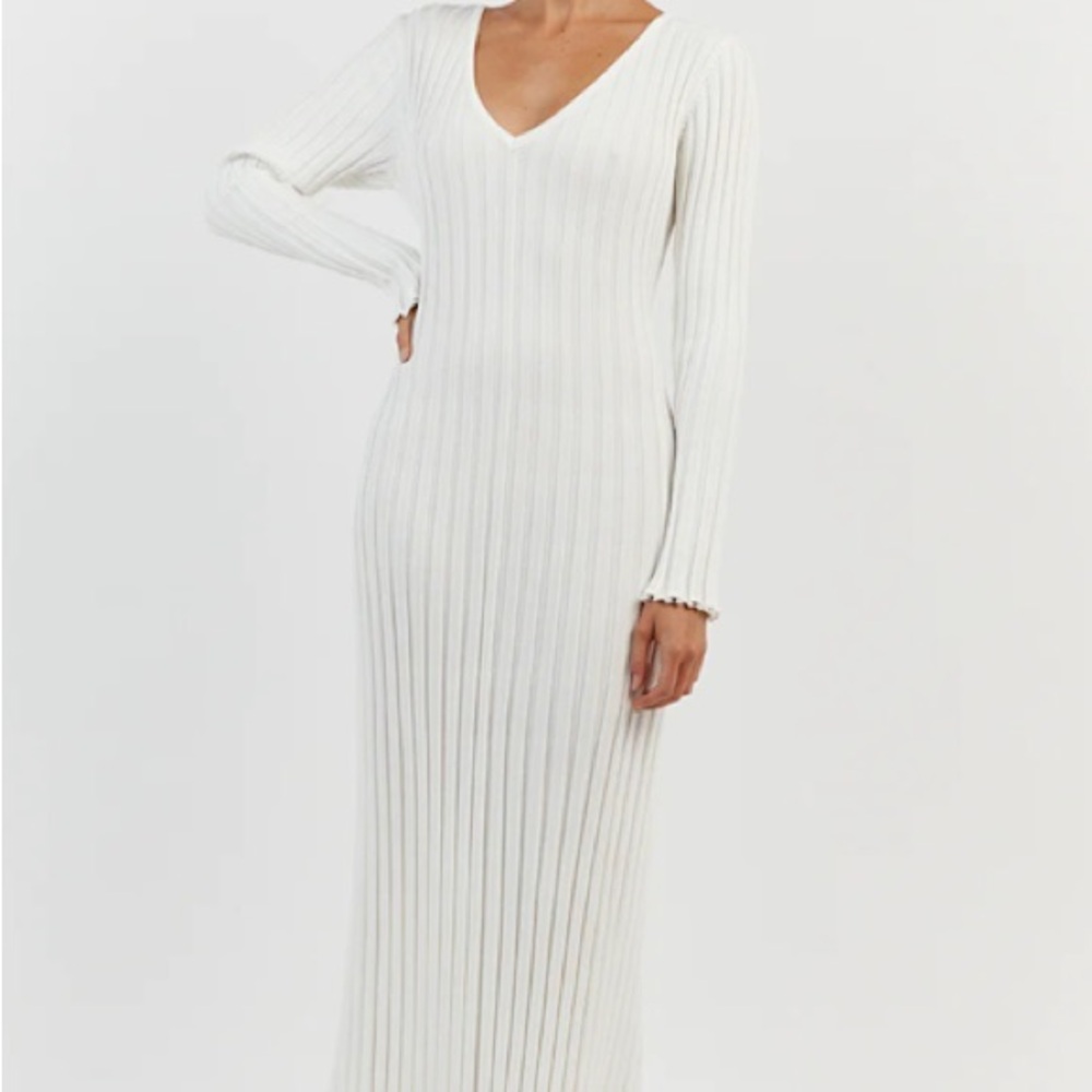 DISSH REIGN WHITE SLEEVED KNIT MIDI DRESS - S / OFF WHITE